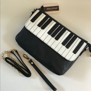 Black & white, vegan leather clutch/crossbody bag